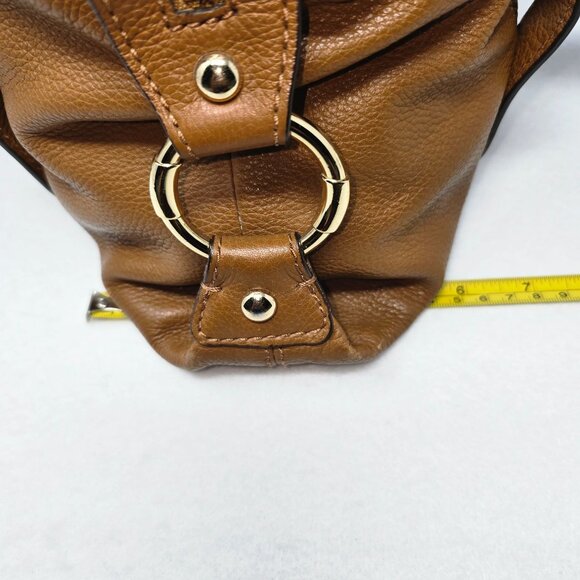 Michael Kors Brown Leather Shoulder Bag Handbag Satchel Gold Dual Handles - Picture 9 of 16